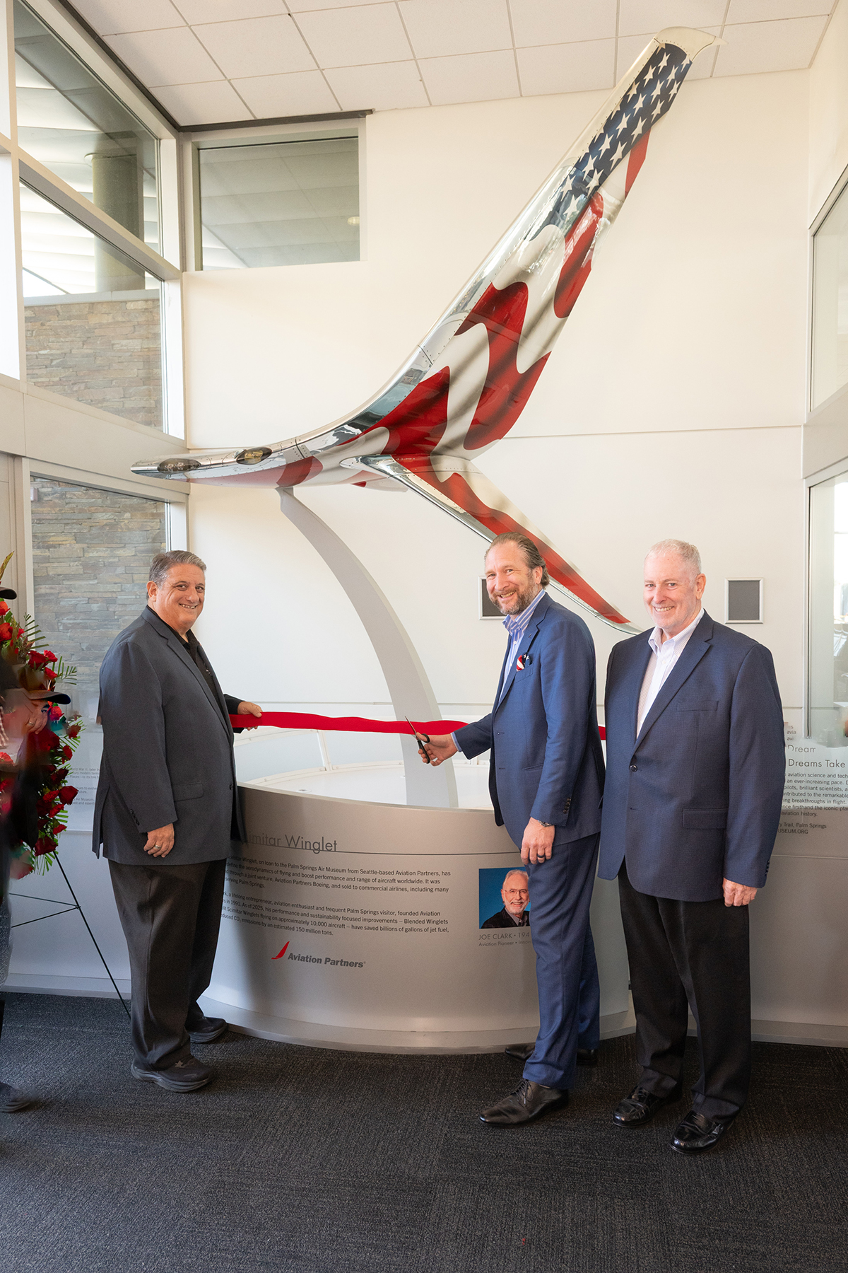Shown from left to right: Fred Bell, Vice Chairman, Palm Springs Air Museum; Gary Dunn, President, Aviation Partners; and Kevin J. Corcoran, Chairman, Palm Springs Airport Commission.